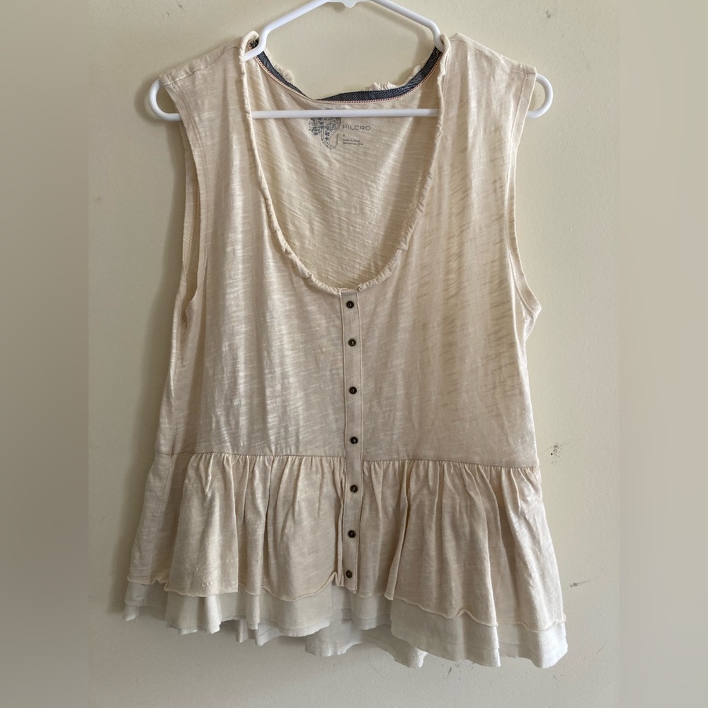 Anthropologie Pilcro Chrissy babydoll tank top 100% cotton cream colored ruffles